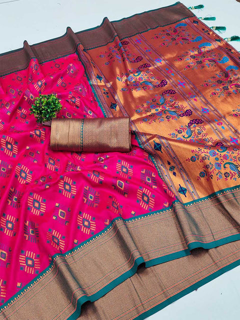 VastraLakshmi Traditional Dark Pink Paithani Silk Saree With Dalliance Blouse Piece