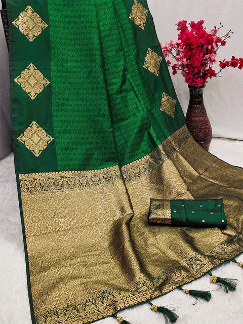 VastraLakshmi Adorable Dark Green Soft Banarasi Silk Saree With Designer Blouse Piece