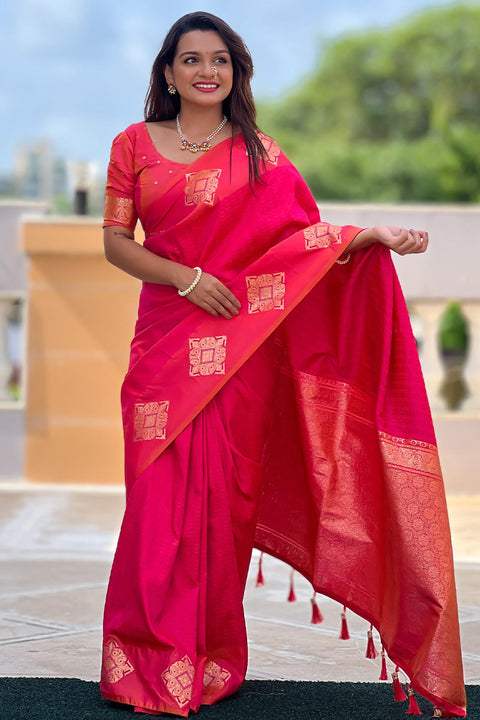 VastraLakshmi Dazzling Dark Pink Soft Banarasi Silk Saree With Prominent Blouse Piece