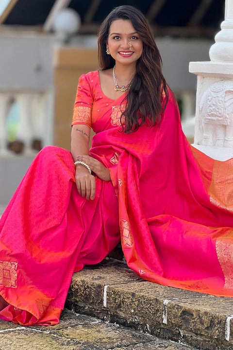 VastraLakshmi Dazzling Dark Pink Soft Banarasi Silk Saree With Prominent Blouse Piece