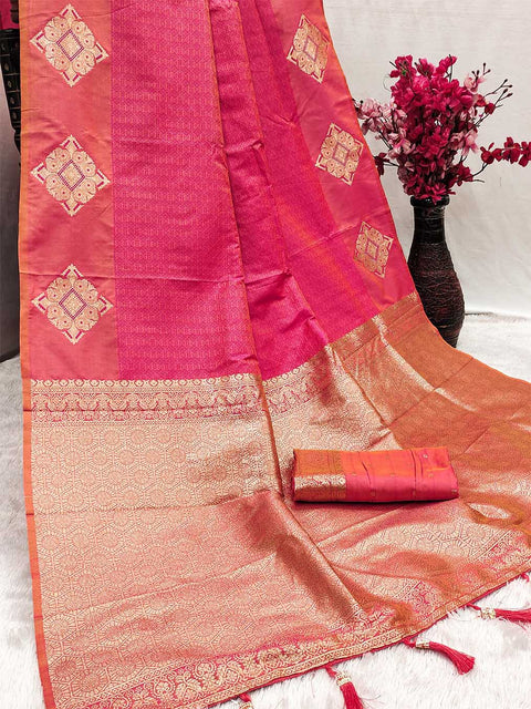 VastraLakshmi Dazzling Dark Pink Soft Banarasi Silk Saree With Prominent Blouse Piece