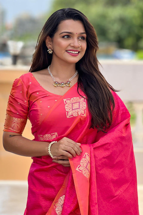 VastraLakshmi Dazzling Dark Pink Soft Banarasi Silk Saree With Prominent Blouse Piece