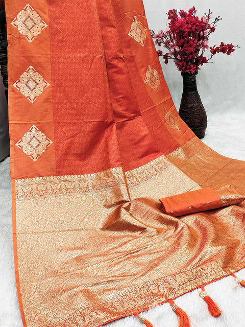 VastraLakshmi Inspiring Orange Soft Banarasi Silk Saree With Divine Blouse Piece