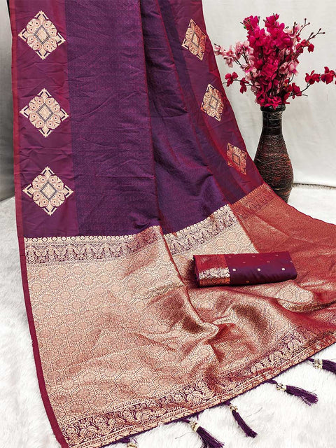 VastraLakshmi Desuetude Purple Soft Banarasi Silk Saree With Moiety Blouse Piece