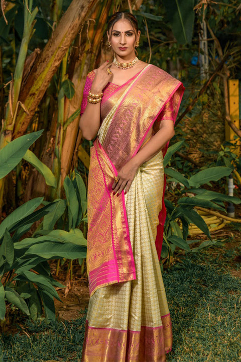 VastraLakshmi Precious Beige Soft Banarasi Silk Saree With Bewitching Blouse Piece