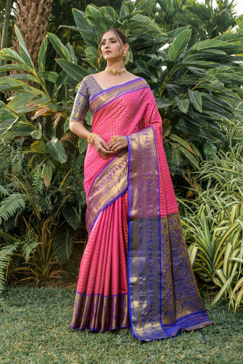 VastraLakshmi Lovely Dark Pink Soft Banarasi Silk Saree With Bewitching Blouse Piece