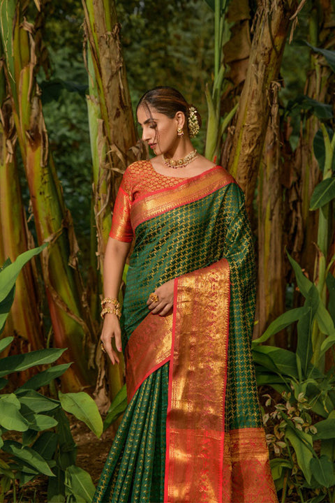 VastraLakshmi Sophisticated Green Soft Banarasi Silk Saree With Bewitching Blouse Piece