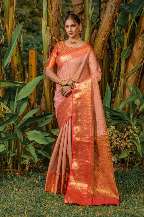 VastraLakshmi Energetic Pink Soft Banarasi Silk Saree With Bewitching Blouse Piece