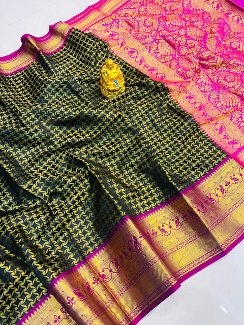 VastraLakshmi Glamorous Black Soft Banarasi Silk Saree With Bewitching Blouse Piece