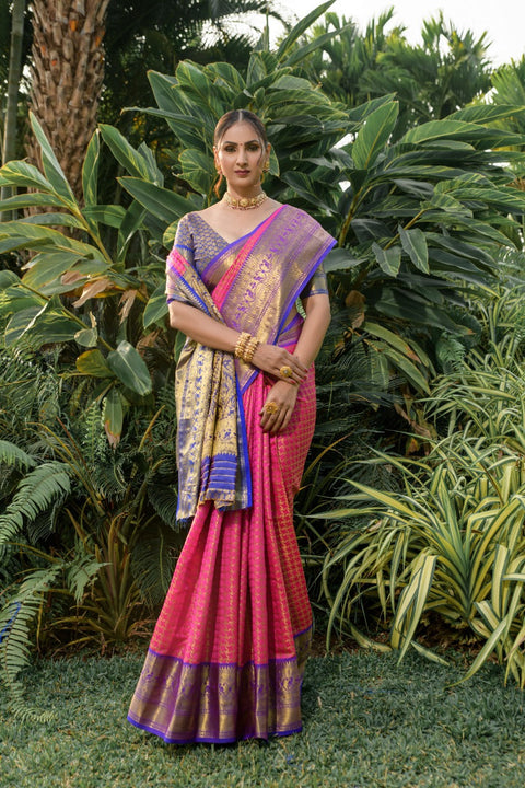 VastraLakshmi Lovely Dark Pink Soft Banarasi Silk Saree With Bewitching Blouse Piece