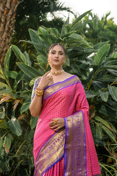 VastraLakshmi Lovely Dark Pink Soft Banarasi Silk Saree With Bewitching Blouse Piece