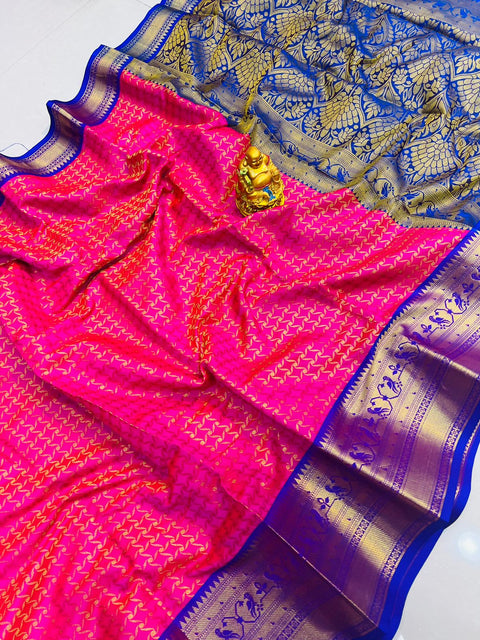 VastraLakshmi Lovely Dark Pink Soft Banarasi Silk Saree With Bewitching Blouse Piece