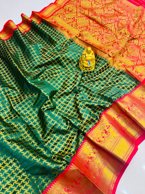 VastraLakshmi Sophisticated Green Soft Banarasi Silk Saree With Bewitching Blouse Piece