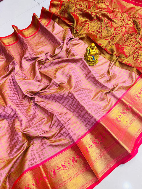 VastraLakshmi Energetic Pink Soft Banarasi Silk Saree With Bewitching Blouse Piece