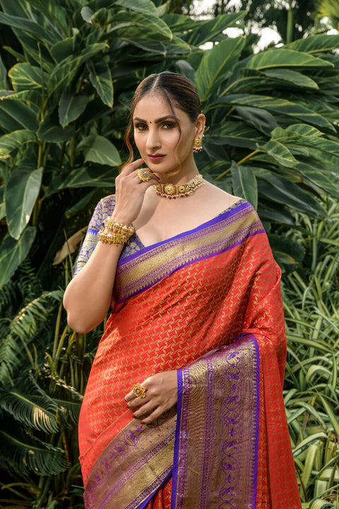 VastraLakshmi Sizzling Purple Soft Banarasi Silk Saree With Bewitching Blouse Piece