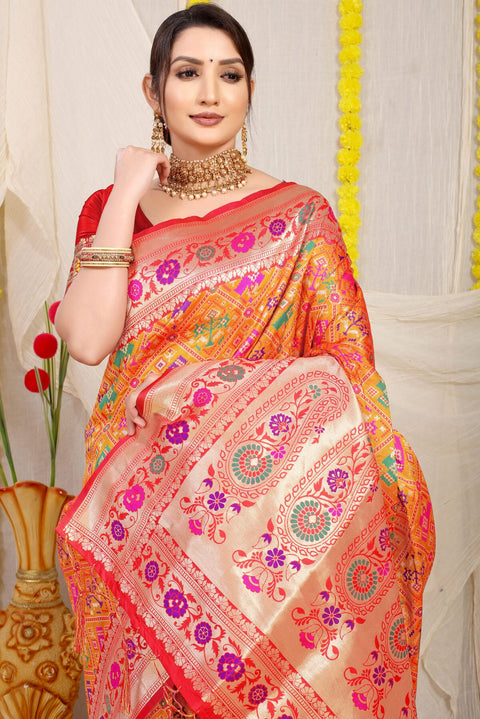 VastraLakshmi Devastating Orange Paithani Silk Saree With Pleasant Blouse Piece