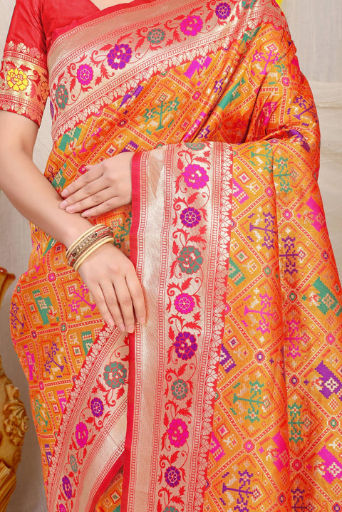 VastraLakshmi Devastating Orange Paithani Silk Saree With Pleasant Blouse Piece