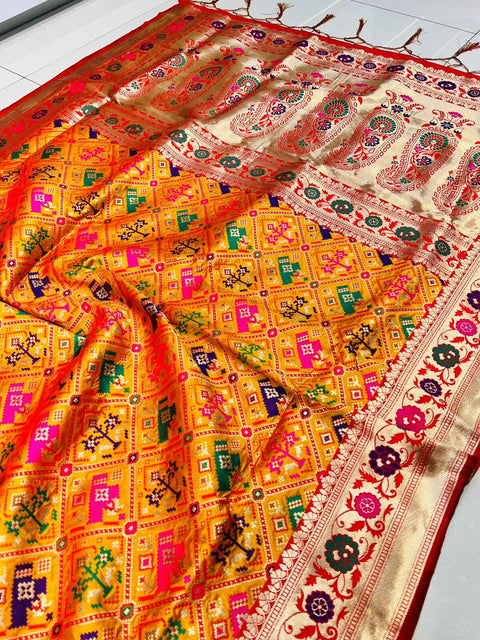 VastraLakshmi Devastating Orange Paithani Silk Saree With Pleasant Blouse Piece