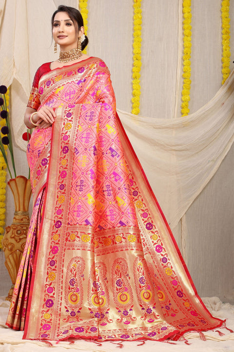 VastraLakshmi Woebegone Peach Paithani Silk Saree With Exquisite Blouse Piece