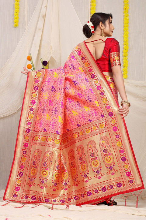 VastraLakshmi Woebegone Peach Paithani Silk Saree With Exquisite Blouse Piece