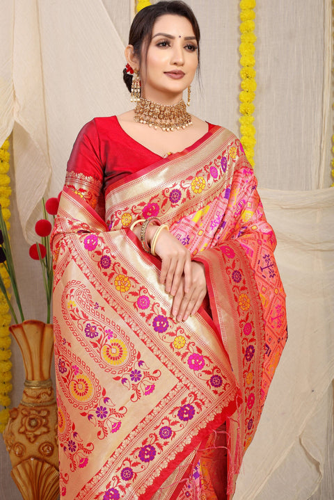 VastraLakshmi Woebegone Peach Paithani Silk Saree With Exquisite Blouse Piece