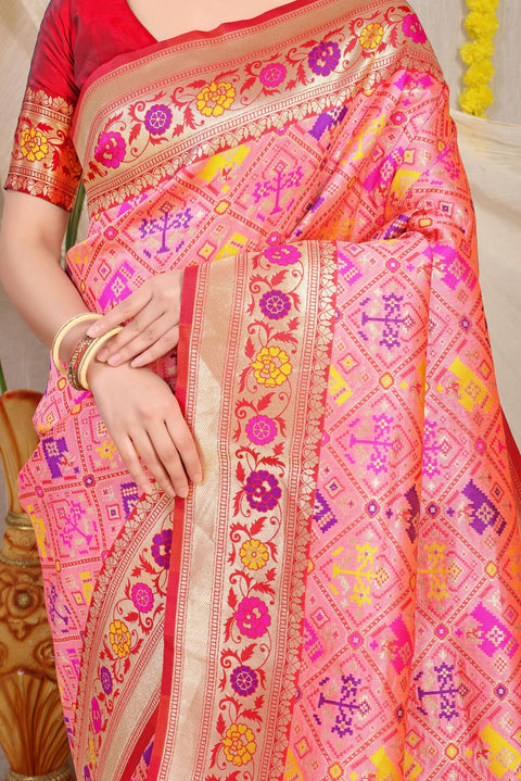 VastraLakshmi Woebegone Peach Paithani Silk Saree With Exquisite Blouse Piece