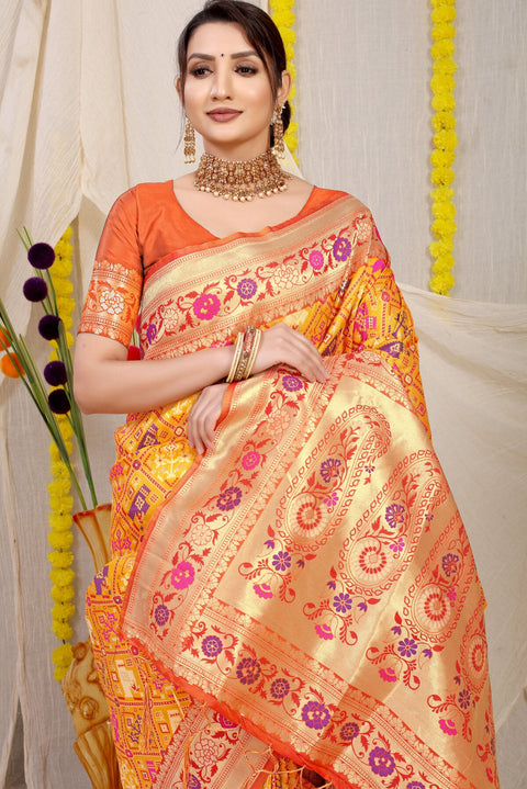 VastraLakshmi Delectable Yellow Paithani Silk Saree With Eloquence Blouse Piece