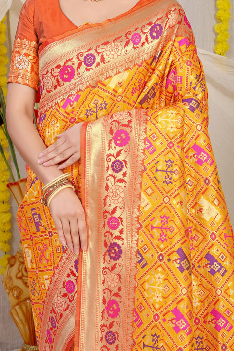 VastraLakshmi Delectable Yellow Paithani Silk Saree With Eloquence Blouse Piece