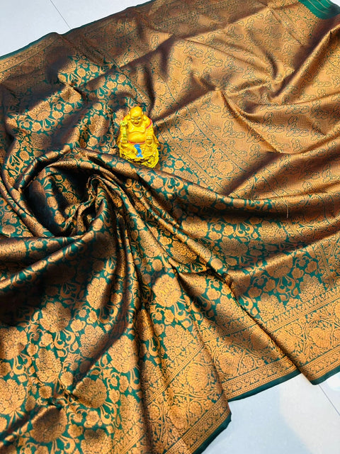 VastraLakshmi Elegant Dark Green Kanjivaram Silk Saree With Outstanding Blouse Piece