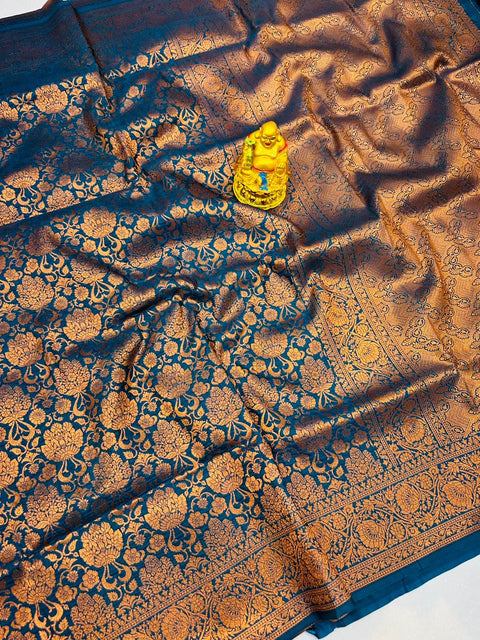 VastraLakshmi Comely Rama Kanjivaram Silk Saree With Outstanding Blouse Piece