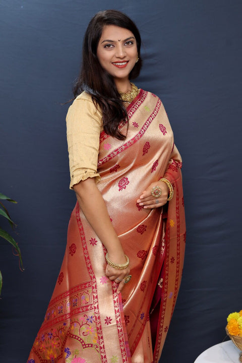 VastraLakshmi Surreptitious Dark Pink Paithani Silk Saree With Whimsical Blouse Piece