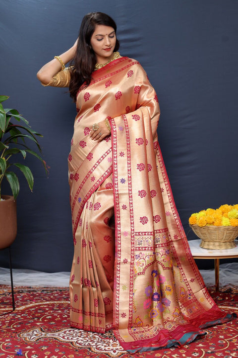 VastraLakshmi Surreptitious Dark Pink Paithani Silk Saree With Whimsical Blouse Piece