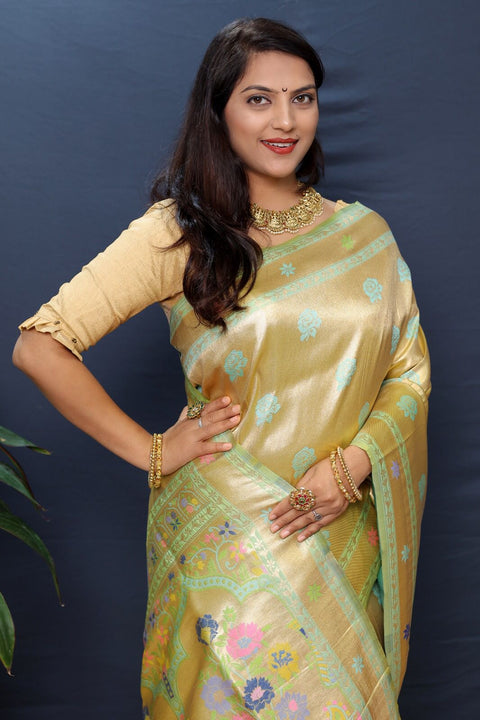 VastraLakshmi Desuetude Pista Paithani Silk Saree With Lustrous Blouse Piece