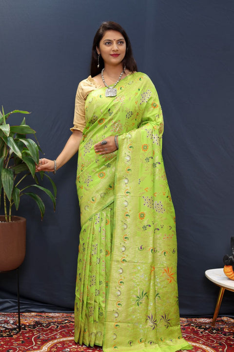 VastraLakshmi Moiety Parrot Soft Banarasi Silk Saree With Petrichor Blouse Piece