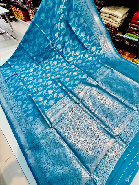 VastraLakshmi Trendy Firozi Soft Banarasi Silk Saree With Marvellous Blouse