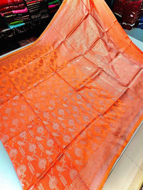 VastraLakshmi Sophisticated Peach Soft Banarasi Silk Saree With Gleaming Blouse