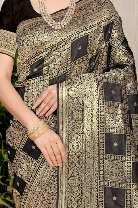 VastraLakshmi Refreshing Black Kanjivaram Silk Saree With Glittering Blouse Piece