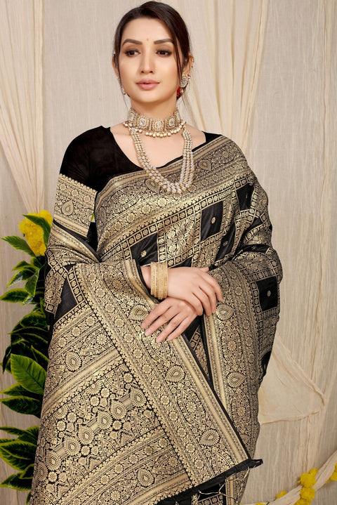 VastraLakshmi Refreshing Black Kanjivaram Silk Saree With Glittering Blouse Piece