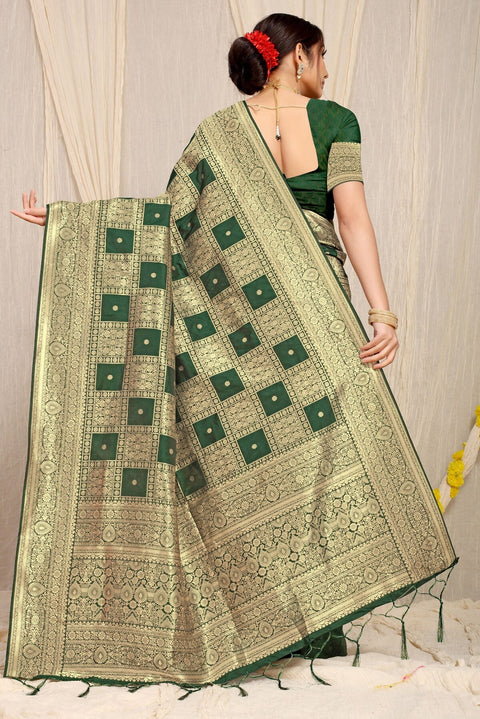 VastraLakshmi Sizzling Dark Green Kanjivaram Silk Saree With Glittering Blouse Piece