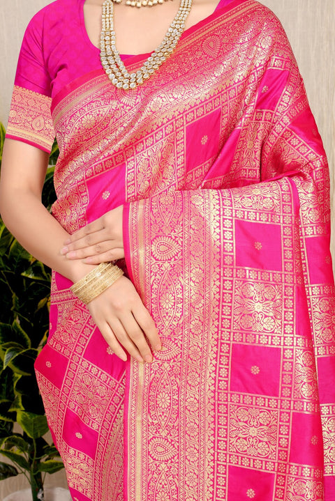 VastraLakshmi Mesmerising Dark Pink Kanjivaram Silk Saree With Glittering Blouse Piece