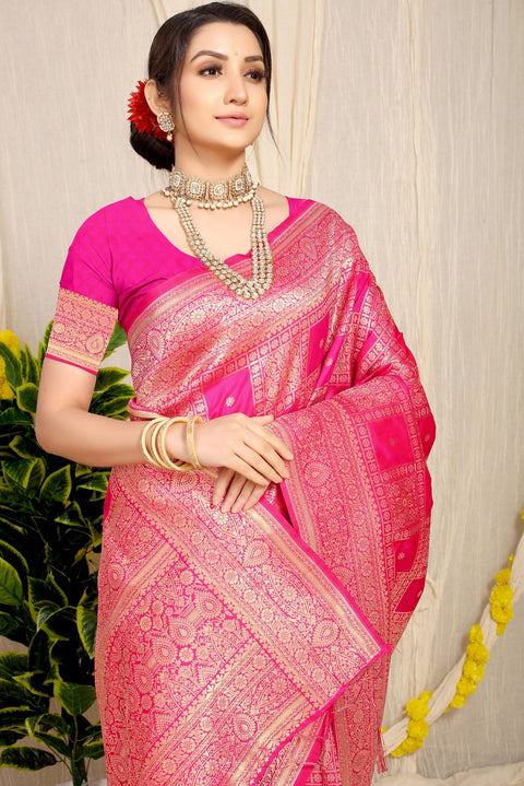 VastraLakshmi Mesmerising Dark Pink Kanjivaram Silk Saree With Glittering Blouse Piece