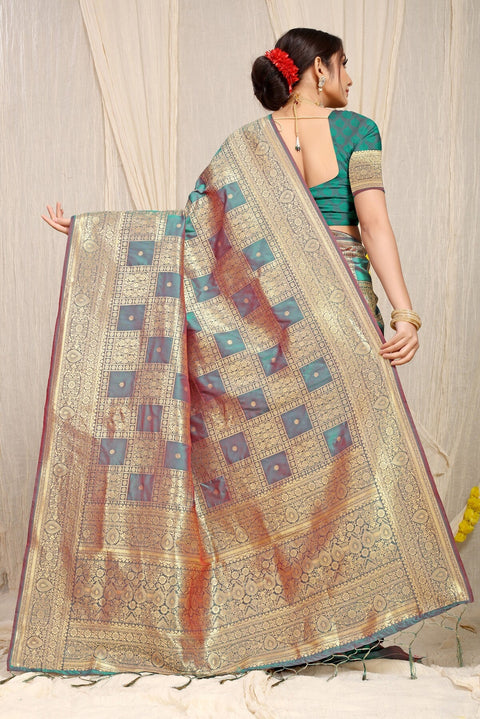 VastraLakshmi Capricious Grey Kanjivaram Silk Saree With Glittering Blouse Piece