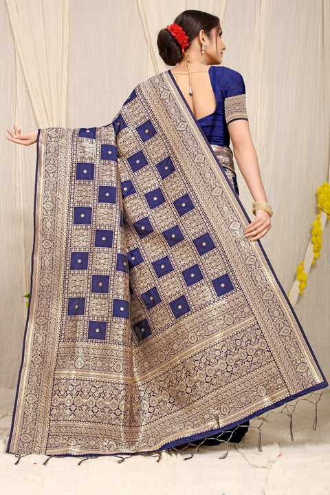 VastraLakshmi Designer Navy Blue Kanjivaram Silk Saree With Glittering Blouse Piece