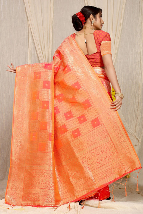 VastraLakshmi Dazzling Peach Kanjivaram Silk Saree With Glittering Blouse Piece