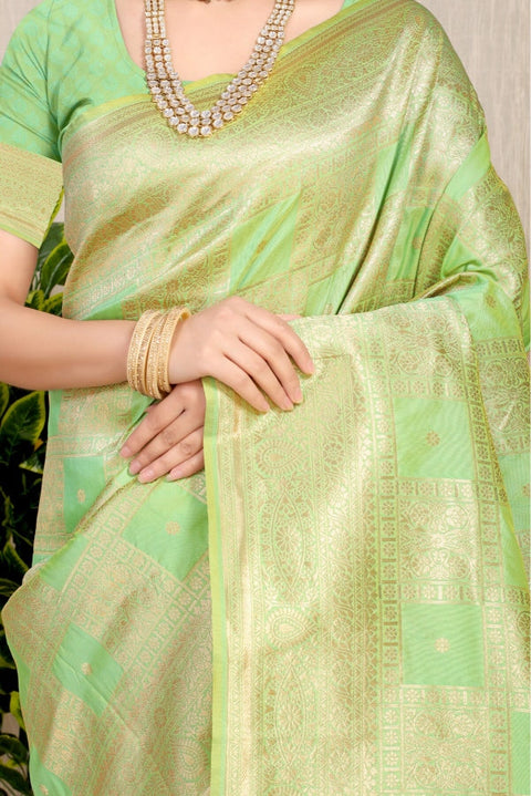 VastraLakshmi Outstanding Pista Kanjivaram Silk Saree With Glittering Blouse Piece