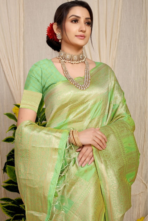 VastraLakshmi Outstanding Pista Kanjivaram Silk Saree With Glittering Blouse Piece