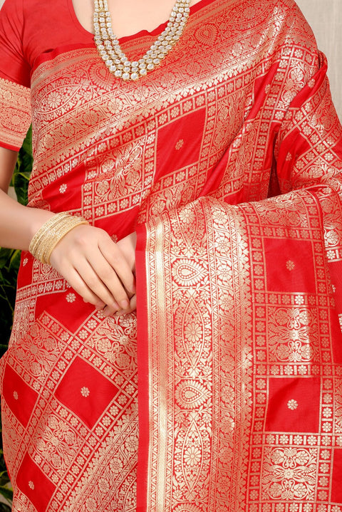 VastraLakshmi Deserving Red Kanjivaram Silk Saree With Glittering Blouse Piece