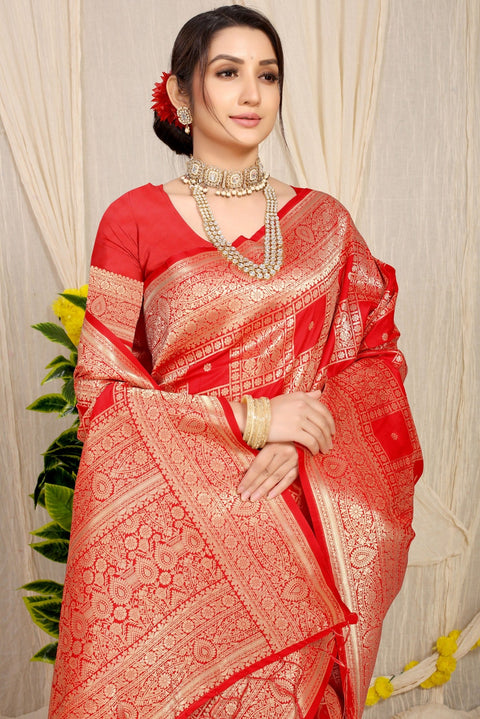 VastraLakshmi Deserving Red Kanjivaram Silk Saree With Glittering Blouse Piece