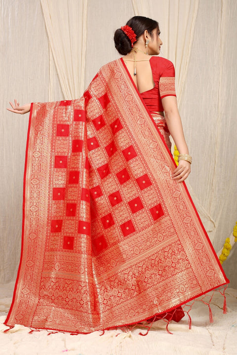 VastraLakshmi Deserving Red Kanjivaram Silk Saree With Glittering Blouse Piece