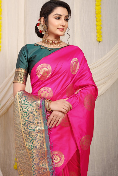 VastraLakshmi Stunning Dark Pink Kanjivaram Silk Saree and Angelic Blouse Piece